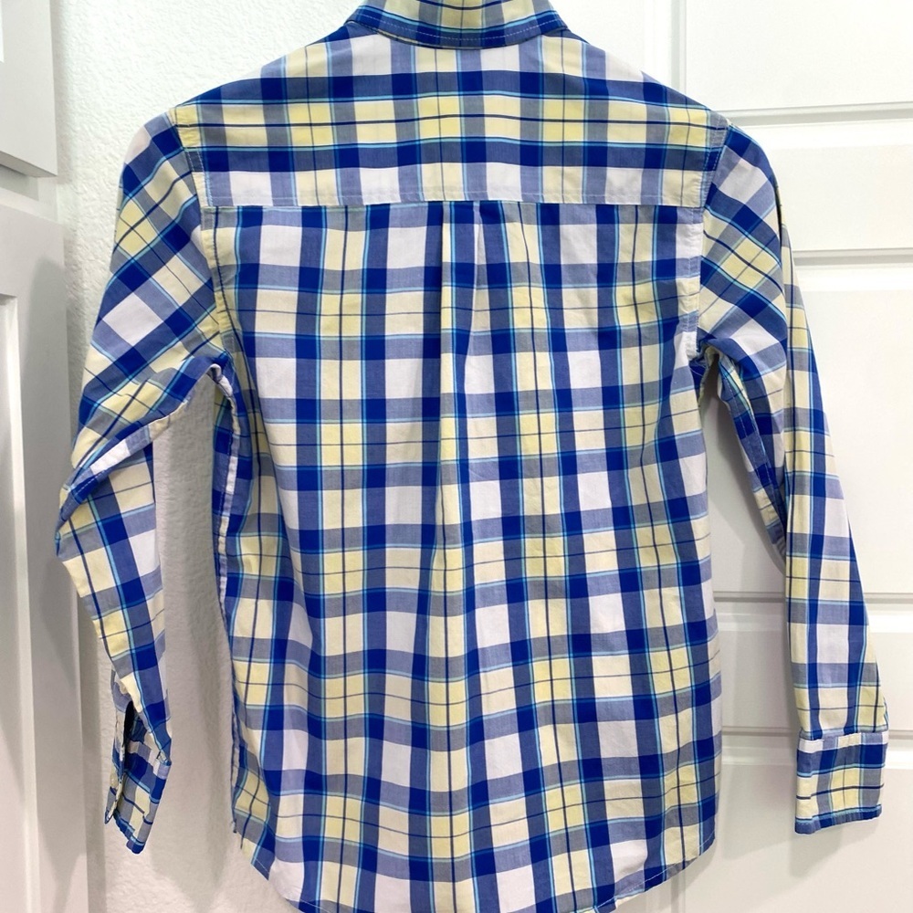 Chaps Boys Blue and Yellow Plaid Button Down Shirt Long Sleeve Size Medium 10/12 - Picture 3 of 4